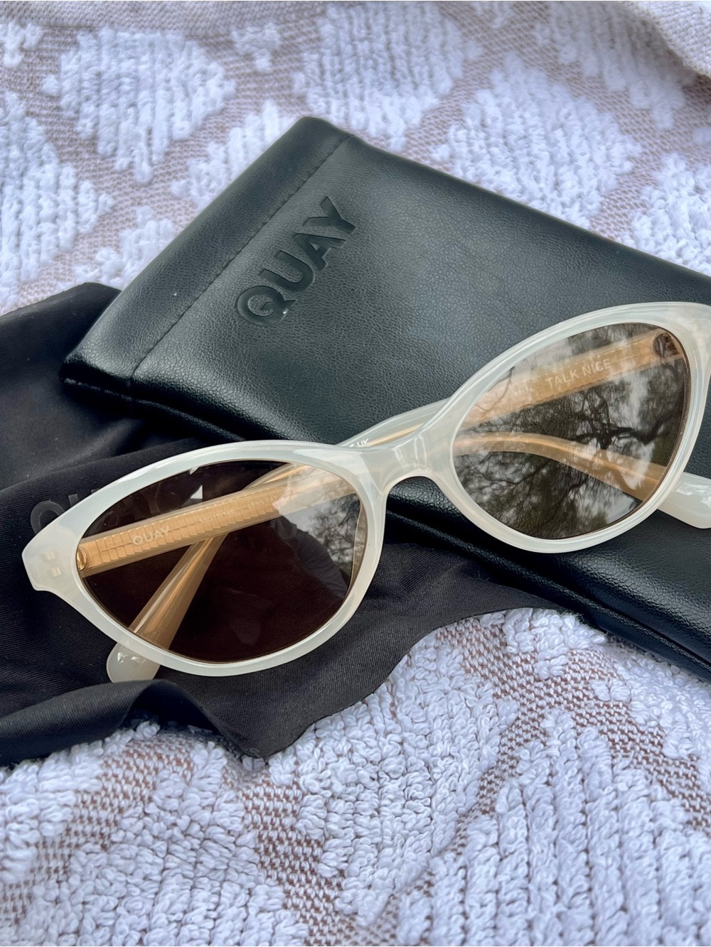 Quay Australia Translucent bone/tan Cat-Eye Sunglasses with Brown Lenses